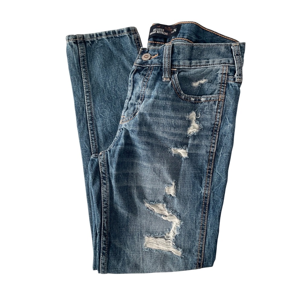 Hollister VTG‎ Y2K Boyfriend Jeans Distressed Medium Wash Button Fly Size 0 W24